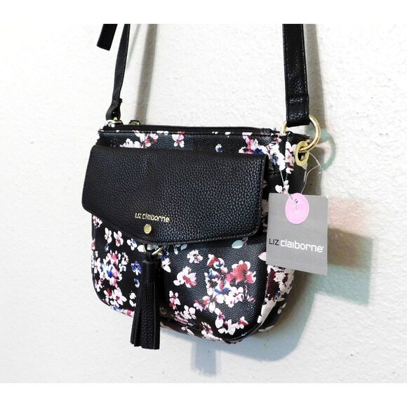 Liz Claiborne Clementine Classical Floral Crossbody Womens Black Pink White Blue - Picture 5 of 14